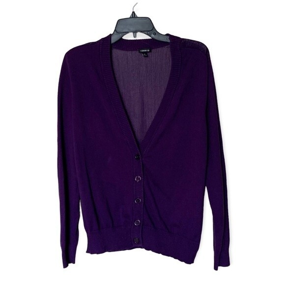 Torrid Purple Button Front with Sheer Back Cardigan Sweater Size 1 or 1X 14/16 - Picture 1 of 8
